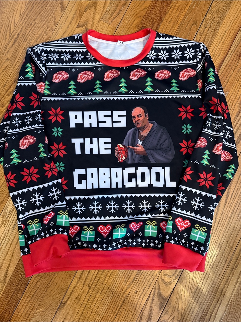 Tony Soprano Pass the Gabacool Graphic Holiday Sweater - Black/Red
